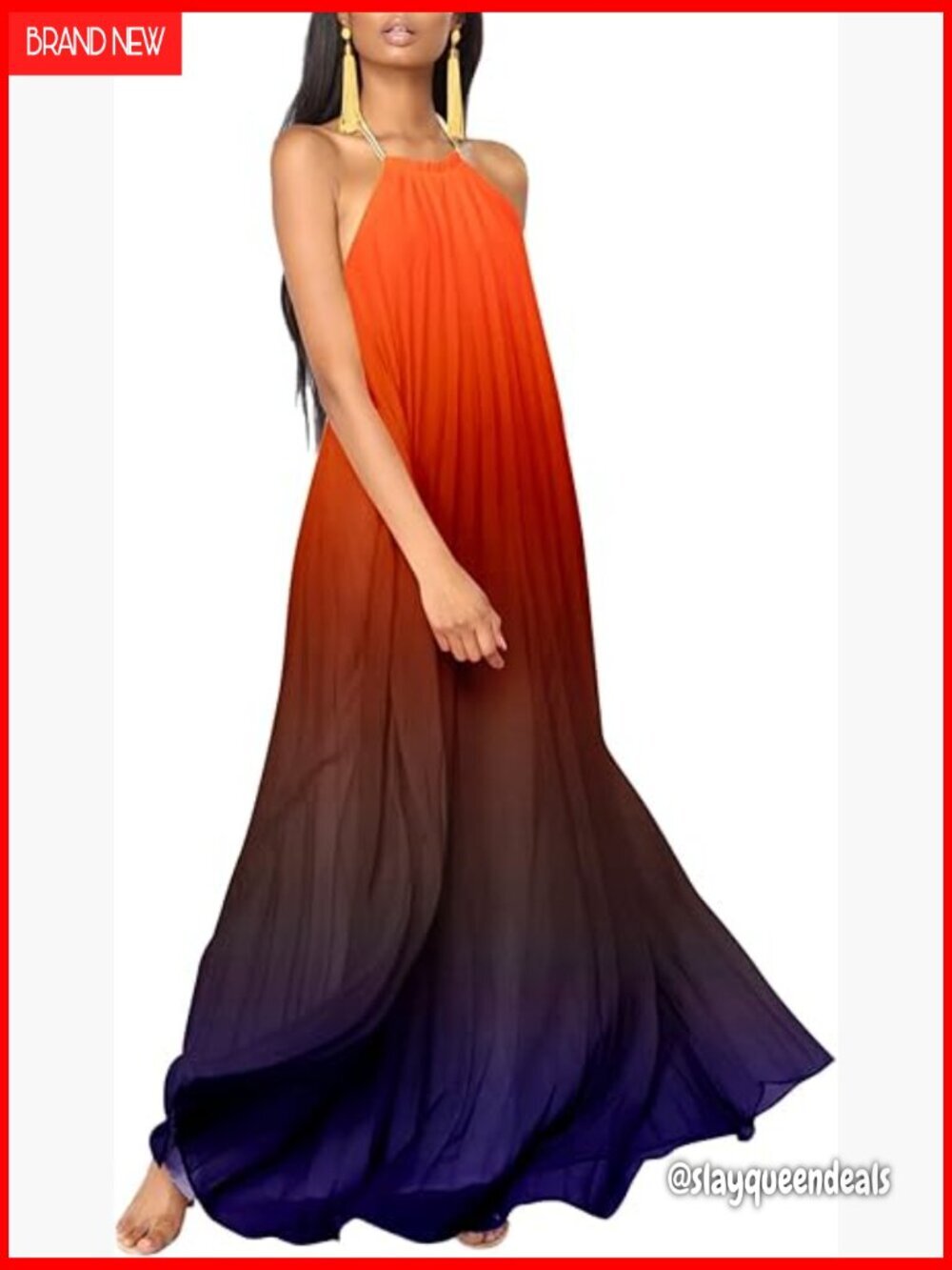 Halter Sleeveless Maxi Dress Backless Loose Fit Chiffon Beach Coverup